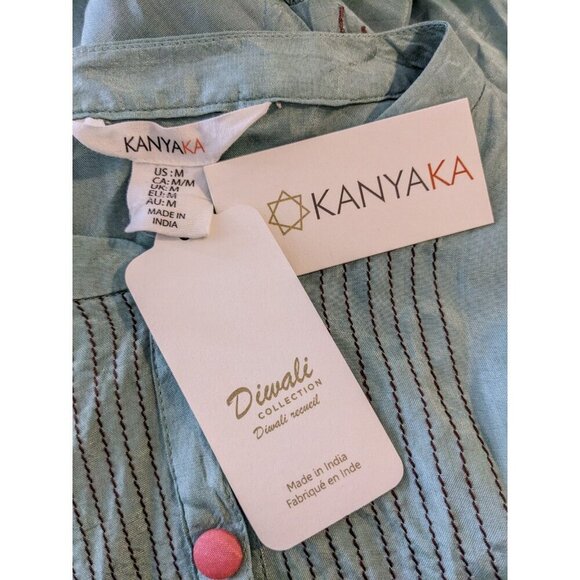 Kanyaka Womens NEW Diwali Dress Size Medium Sage Green Embroidered Pink Flowers - Picture 7 of 7